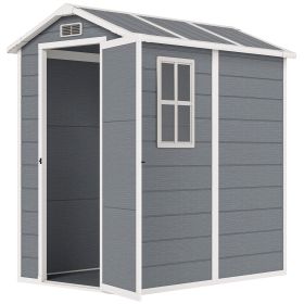 6' x 4' Outdoor Storage Shed, Plastic Shed with Floor, Window, Lockable Door and Vents for Outdoor Patio Storage, Gray