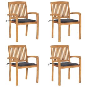 Garden Chair Set of 4 Natural wood Solid teak wood Medium