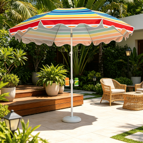7 FT Beach Umbrella with Sand Anchor UPF 50+ for Garden Pool Backyard Protection against UV Rays (Color: Rainbow)