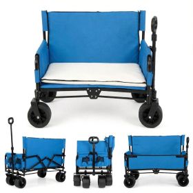 2-in-1 Wagon Bench Seat Combo Collapsible Beach Cart Portable Folding Picnic Tablet Beach Gear Outdoor Utility Vehicle (Color: Blue)