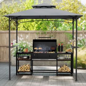 8 x 5 Feet Grill Gazebo with 2 Shelves 6 Hooks and Metal Frame (Color: Gray)